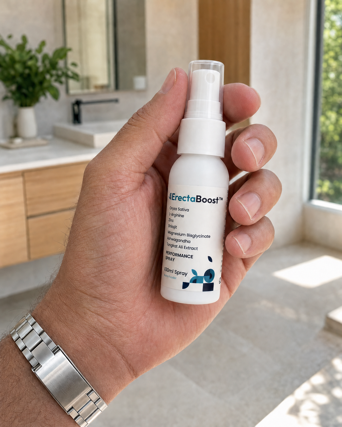 ErectaBoost bottle held in hand
